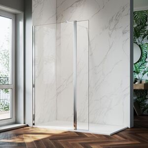 800mm Walk in Shower Door with 300mm Flipper panel Screen Shower Enclosure + Bathroom Base Tray 1200x900mm and Waste Trap - Elegant 800mm Walk in Shower Door with 300mm Flipper panel Screen Shower Enclosure + Bathroom Base Tray 1200x900mm and Waste Trap - Elegant
