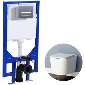 BIUBIUBATH Wall Hung Toilet Rimless Square wc pan with 1.14M Concealed Cistern Frame uf Soft Close Seat BIUBIUBATH Wall Hung Toilet Rimless Square wc pan with 1.14M Concealed Cistern Frame uf Soft Close Seat