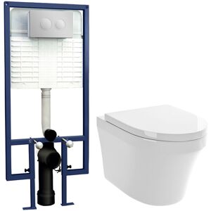 Mila Round Wall Hung Toilet Pan, Soft Close Seat & Concealed Cistern with Round Push Button Plate, 400mm - Balterley Mila Round Wall Hung Toilet Pan, Soft Close Seat & Concealed Cistern with Round Push Button Plate, 400mm - Balterley