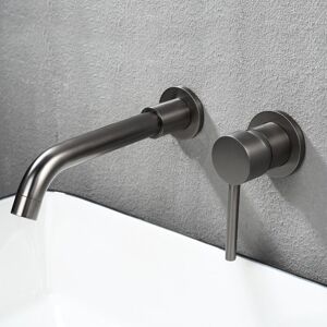 SHUNLI Wall Mounted Basin Faucet, High Quality Brass Wall Mounted Mixer Tap, Concealed Bathroom Faucet, 360° Rotating Hot and Cold Faucet, Dark Grey SHUNLI Wall Mounted Basin Faucet, High Quality Brass Wall Mounted Mixer Tap, Concealed Bathroom Faucet, 360° Rotating Hot and Cold Faucet, Dark Grey