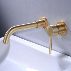 YMYNY Wall Mounted Basin Faucet, High Quality Brass Wall Mounted Mixer Tap, Concealed Bathroom Faucet, 360° Swivel Hot and Cold Water Tap, Brushed Gold MUMU YMYNY Wall Mounted Basin Faucet, High Quality Brass Wall Mounted Mixer Tap, Concealed Bathroom Faucet, 360° Swivel Hot and Cold Water Tap, Brushed Gold MUMU