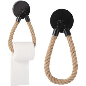 BEIJIYI Wall mounted toilet paper holder, toilet paper roll holder, vintage wood wall mounted toilet paper holder made of metal and hemp rope (black) BEIJIYI Wall mounted toilet paper holder, toilet paper roll holder, vintage wood wall mounted toilet paper holder made of metal and hemp rope (black)