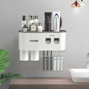 DEWDAT Wall-mounted toothbrush holder with double automatic toothpaste dispenser, 2/3 cups (gray, 2 toothpaste dispensers, 2 cups) DEWDAT Wall-mounted toothbrush holder with double automatic toothpaste dispenser, 2/3 cups (gray, 2 toothpaste dispensers, 2 cups)