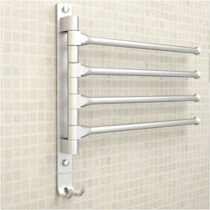 Longziming - Wall Mounted Towel Rack in Aluminum Space with 4 Bars 180° Rotating Towel Dryer for Bathroom Kitchen Sink 33 x 33 with Hook (4 Hits)- Longziming - Wall Mounted Towel Rack in Aluminum Space with 4 Bars 180° Rotating Towel Dryer for Bathroom Kitchen Sink 33 x 33 with Hook (4 Hits)-