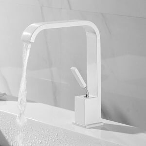 Ikodm - Waterfall Bathroom Faucet, Brass, Hot and Cold Water, Single Hole, Waterfall Spout, Single Handle, White Bathroom Sink (White) Ikodm - Waterfall Bathroom Faucet, Brass, Hot and Cold Water, Single Hole, Waterfall Spout, Single Handle, White Bathroom Sink (White)
