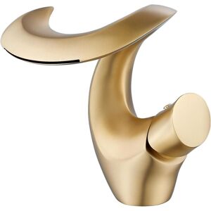 SHUNLI Waterfall Bathroom Faucet Single Handle Brass Mixer Tap Modern Elegant Brushed Gold Bathroom Faucet SHUNLI Waterfall Bathroom Faucet Single Handle Brass Mixer Tap Modern Elegant Brushed Gold Bathroom Faucet