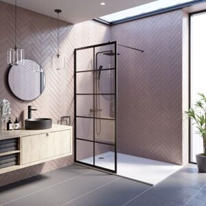 Diamond - Wet Room Screen Walk In Enclosure 8mm Grid Glass Frameless Black 900mm Diamond - Wet Room Screen Walk In Enclosure 8mm Grid Glass Frameless Black 900mm