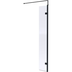BALTERLEY Wetroom 8mm Toughened Safety Glass Hinged Return Screen and Support Bar - 300mm x 1850mm - Satin Black BALTERLEY Wetroom 8mm Toughened Safety Glass Hinged Return Screen and Support Bar - 300mm x 1850mm - Satin Black