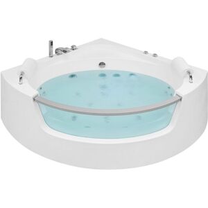 BELIANI Corner Hot Tub with LED MANGLE 2010 x 1500 mm White BELIANI Corner Hot Tub with LED MANGLE 2010 x 1500 mm White