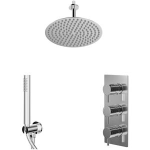 Wholesale Domestic - Circo Polished Chrome Concealed Triple Thermostatic Shower Valve and 300mm Round Head with 150mm Ceiling Arm and Outlet Holder Wholesale Domestic - Circo Polished Chrome Concealed Triple Thermostatic Shower Valve and 300mm Round Head with 150mm Ceiling Arm and Outlet Holder