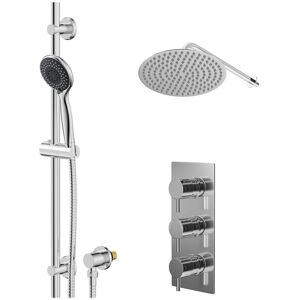 Wholesale Domestic - Circo Polished Chrome Concealed Triple Thermostatic Shower Valve and 300mm Thin Round Fixed Head with Wall Arm and Clyde Slide Wholesale Domestic - Circo Polished Chrome Concealed Triple Thermostatic Shower Valve and 300mm Thin Round Fixed Head with Wall Arm and Clyde Slide