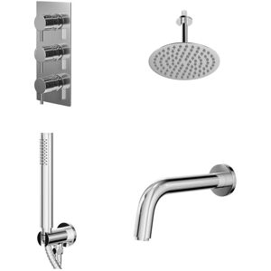 Wholesale Domestic - Circo Polished Chrome Concealed Triple Thermostatic Shower Valve with Diverter and 200mm Round Head with 150mm Ceiling Arm and Wholesale Domestic - Circo Polished Chrome Concealed Triple Thermostatic Shower Valve with Diverter and 200mm Round Head with 150mm Ceiling Arm and
