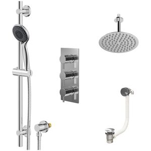 Wholesale Domestic - Circo Polished Chrome Concealed Triple Thermostatic Shower Valve with Diverter and 200mm Round Head with 150mm Ceiling Arm and Wholesale Domestic - Circo Polished Chrome Concealed Triple Thermostatic Shower Valve with Diverter and 200mm Round Head with 150mm Ceiling Arm and