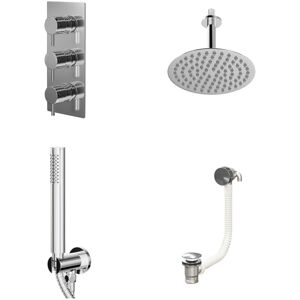 Wholesale Domestic - Circo Polished Chrome Concealed Triple Thermostatic Shower Valve with Diverter and 200mm Round Head with 150mm Ceiling Arm and Wholesale Domestic - Circo Polished Chrome Concealed Triple Thermostatic Shower Valve with Diverter and 200mm Round Head with 150mm Ceiling Arm and