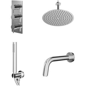 Wholesale Domestic - Circo Polished Chrome Concealed Triple Thermostatic Shower Valve with Diverter and 300mm Round Head with 150mm Ceiling Arm and Wholesale Domestic - Circo Polished Chrome Concealed Triple Thermostatic Shower Valve with Diverter and 300mm Round Head with 150mm Ceiling Arm and