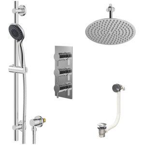 Wholesale Domestic - Circo Polished Chrome Concealed Triple Thermostatic Shower Valve with Diverter and 300mm Round Head with 150mm Ceiling Arm and Wholesale Domestic - Circo Polished Chrome Concealed Triple Thermostatic Shower Valve with Diverter and 300mm Round Head with 150mm Ceiling Arm and