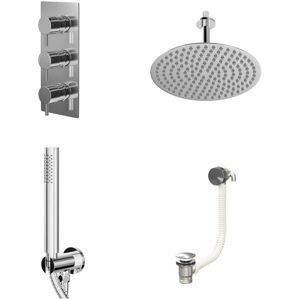 Wholesale Domestic Circo Polished Chrome Concealed Triple Thermostatic Shower Valve with Diverter and 300mm Round Head with 150mm Ceiling Arm and Wholesale Domestic Circo Polished Chrome Concealed Triple Thermostatic Shower Valve with Diverter and 300mm Round Head with 150mm Ceiling Arm and