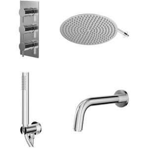 Wholesale Domestic - Circo Polished Chrome Concealed Triple Thermostatic Shower Valve with Diverter and 400mm Round Head with 345mm Wall Arm and Wholesale Domestic - Circo Polished Chrome Concealed Triple Thermostatic Shower Valve with Diverter and 400mm Round Head with 345mm Wall Arm and