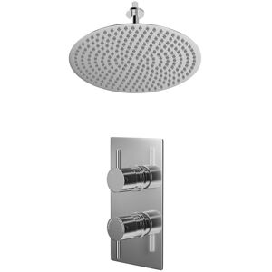 Wholesale Domestic - Circo Polished Chrome Concealed Twin Thermostatic Shower Valve and 400mm Thin Round Fixed Head with 150mm Ceiling Arm - 1 Outlet Wholesale Domestic - Circo Polished Chrome Concealed Twin Thermostatic Shower Valve and 400mm Thin Round Fixed Head with 150mm Ceiling Arm - 1 Outlet