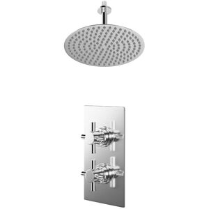 Wholesale Domestic - Cross Polished Chrome Concealed Twin Thermostatic Shower Valve and 300mm Thin Round Fixed Head with 150mm Ceiling Arm - 1 Outlet Wholesale Domestic - Cross Polished Chrome Concealed Twin Thermostatic Shower Valve and 300mm Thin Round Fixed Head with 150mm Ceiling Arm - 1 Outlet
