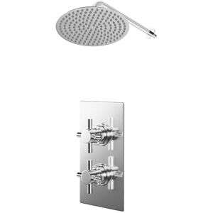 Wholesale Domestic Cross Polished Chrome Concealed Twin Thermostatic Shower Valve and 300mm Thin Round Fixed Head with Wall Arm - 1 Outlet Wholesale Domestic Cross Polished Chrome Concealed Twin Thermostatic Shower Valve and 300mm Thin Round Fixed Head with Wall Arm - 1 Outlet