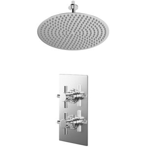 Wholesale Domestic - Cross Polished Chrome Concealed Twin Thermostatic Shower Valve and 400mm Thin Round Fixed Head with 150mm Ceiling Arm - 1 Outlet Wholesale Domestic - Cross Polished Chrome Concealed Twin Thermostatic Shower Valve and 400mm Thin Round Fixed Head with 150mm Ceiling Arm - 1 Outlet