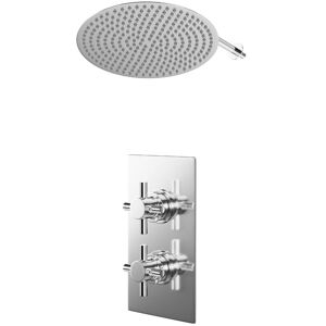 Wholesale Domestic - Cross Polished Chrome Concealed Twin Thermostatic Shower Valve and 400mm Thin Round Fixed Head with Wall Arm - 1 Outlet Wholesale Domestic - Cross Polished Chrome Concealed Twin Thermostatic Shower Valve and 400mm Thin Round Fixed Head with Wall Arm - 1 Outlet