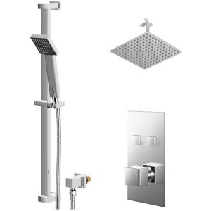 WHOLESALE DOMESTIC Cubix Polished Chrome Concealed Push Button Twin Shower Valve and 300mm Thin Square Fixed Head with 150mm Ceiling Arm and Thames Slide Rail Kit with WHOLESALE DOMESTIC Cubix Polished Chrome Concealed Push Button Twin Shower Valve and 300mm Thin Square Fixed Head with 150mm Ceiling Arm and Thames Slide Rail Kit with