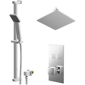 WHOLESALE DOMESTIC Cubix Polished Chrome Concealed Push Button Twin Shower Valve and 400mm Thin Square Fixed Head with 150mm Ceiling Arm and Thames Slide Rail Kit with WHOLESALE DOMESTIC Cubix Polished Chrome Concealed Push Button Twin Shower Valve and 400mm Thin Square Fixed Head with 150mm Ceiling Arm and Thames Slide Rail Kit with