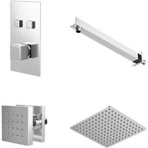 Wholesale Domestic - Cubix Polished Chrome Concealed Push Button Twin Thermostatic Shower Valve with Square Fixed Head and Body Jets - 2 Outlet Wholesale Domestic - Cubix Polished Chrome Concealed Push Button Twin Thermostatic Shower Valve with Square Fixed Head and Body Jets - 2 Outlet