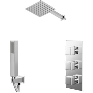 Wholesale Domestic Cubix Polished Chrome Concealed Triple Thermostatic Shower Valve and 200mm Square Head with 345mm Wall Arm and Outlet Holder with Wholesale Domestic Cubix Polished Chrome Concealed Triple Thermostatic Shower Valve and 200mm Square Head with 345mm Wall Arm and Outlet Holder with