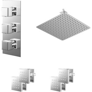 Wholesale Domestic - Cubix Polished Chrome Concealed Triple Thermostatic Shower Valve and 400mm Square Head with 150mm Ceiling Arm and 4 Body Jets Wholesale Domestic - Cubix Polished Chrome Concealed Triple Thermostatic Shower Valve and 400mm Square Head with 150mm Ceiling Arm and 4 Body Jets