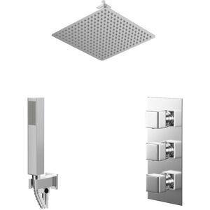 Wholesale Domestic - Cubix Polished Chrome Concealed Triple Thermostatic Shower Valve and 400mm Square Head with 150mm Ceiling Arm and Outlet Holder Wholesale Domestic - Cubix Polished Chrome Concealed Triple Thermostatic Shower Valve and 400mm Square Head with 150mm Ceiling Arm and Outlet Holder
