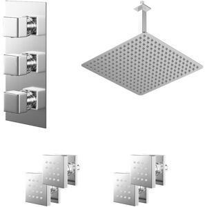 Wholesale Domestic Cubix Polished Chrome Concealed Triple Thermostatic Shower Valve and 400mm Square Head with 300mm Ceiling Arm and 4 Body Jets - 2 Wholesale Domestic Cubix Polished Chrome Concealed Triple Thermostatic Shower Valve and 400mm Square Head with 300mm Ceiling Arm and 4 Body Jets - 2