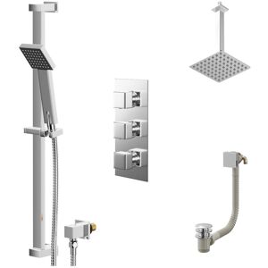 Wholesale Domestic - Cubix Polished Chrome Concealed Triple Thermostatic Shower Valve with Diverter and 200mm Square Head with 300mm Ceiling Arm and Wholesale Domestic - Cubix Polished Chrome Concealed Triple Thermostatic Shower Valve with Diverter and 200mm Square Head with 300mm Ceiling Arm and
