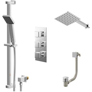 Wholesale Domestic - Cubix Polished Chrome Concealed Triple Thermostatic Shower Valve with Diverter and 200mm Square Head with 345mm Wall Arm and Wholesale Domestic - Cubix Polished Chrome Concealed Triple Thermostatic Shower Valve with Diverter and 200mm Square Head with 345mm Wall Arm and