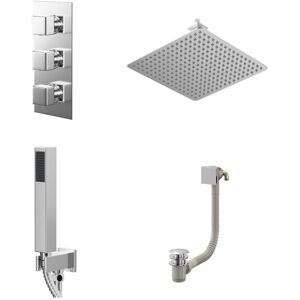 Wholesale Domestic - Cubix Polished Chrome Concealed Triple Thermostatic Shower Valve with Diverter and 400mm Square Head with 150mm Ceiling Arm and Wholesale Domestic - Cubix Polished Chrome Concealed Triple Thermostatic Shower Valve with Diverter and 400mm Square Head with 150mm Ceiling Arm and