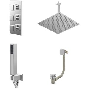 Wholesale Domestic - Cubix Polished Chrome Concealed Triple Thermostatic Shower Valve with Diverter and 400mm Square Head with 300mm Ceiling Arm and Wholesale Domestic - Cubix Polished Chrome Concealed Triple Thermostatic Shower Valve with Diverter and 400mm Square Head with 300mm Ceiling Arm and