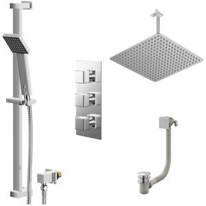 Wholesale Domestic - Cubix Polished Chrome Concealed Triple Thermostatic Shower Valve with Diverter and 400mm Square Head with 300mm Ceiling Arm and Wholesale Domestic - Cubix Polished Chrome Concealed Triple Thermostatic Shower Valve with Diverter and 400mm Square Head with 300mm Ceiling Arm and