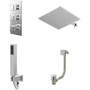 Wholesale Domestic - Cubix Polished Chrome Concealed Triple Thermostatic Shower Valve with Diverter and 400mm Square Head with 345mm Wall Arm and Wholesale Domestic - Cubix Polished Chrome Concealed Triple Thermostatic Shower Valve with Diverter and 400mm Square Head with 345mm Wall Arm and