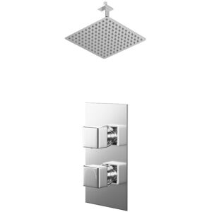 Wholesale Domestic Cubix Polished Chrome Concealed Twin Thermostatic Shower Valve and 300mm Thin Square Fixed Head with 150mm Ceiling Arm - 1 Outlet Wholesale Domestic Cubix Polished Chrome Concealed Twin Thermostatic Shower Valve and 300mm Thin Square Fixed Head with 150mm Ceiling Arm - 1 Outlet