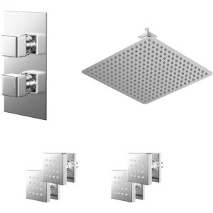 Wholesale Domestic - Cubix Polished Chrome Concealed Twin Thermostatic Shower Valve with Diverter and 400mm Square Head with 150mm Ceiling Arm and 4 Wholesale Domestic - Cubix Polished Chrome Concealed Twin Thermostatic Shower Valve with Diverter and 400mm Square Head with 150mm Ceiling Arm and 4