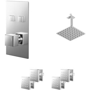 Wholesale Domestic - Cubix Polished Chrome Push Button Diverter Concealed Thermostatic Shower Valve and 200mm Square Head with 150mm Ceiling Arm and Wholesale Domestic - Cubix Polished Chrome Push Button Diverter Concealed Thermostatic Shower Valve and 200mm Square Head with 150mm Ceiling Arm and