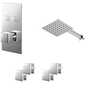 Wholesale Domestic Cubix Polished Chrome Push Button Diverter Concealed Thermostatic Shower Valve and 200mm Square Head with 345mm Wall Arm and 4 Wholesale Domestic Cubix Polished Chrome Push Button Diverter Concealed Thermostatic Shower Valve and 200mm Square Head with 345mm Wall Arm and 4