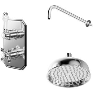 Windsor - Traditional Polished Chrome Concealed Twin Thermostatic Shower Valve and 165mm Round Fixed Head with Wall Arm - 1 Outlet Windsor - Traditional Polished Chrome Concealed Twin Thermostatic Shower Valve and 165mm Round Fixed Head with Wall Arm - 1 Outlet