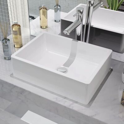 vidaXL Basin Ceramic White Rectangular Cloakroom Bathroom Above Counter Sink - Washbasin vidaXL Basin Ceramic White Rectangular Cloakroom Bathroom Above Counter Sink - Washbasin