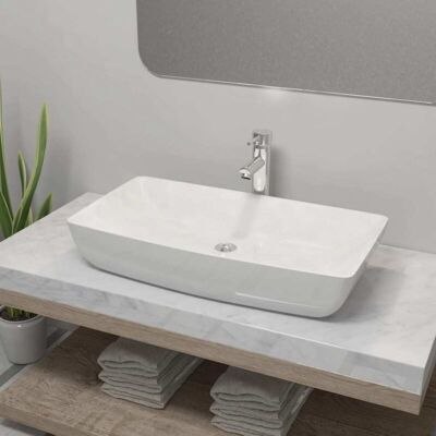 vidaXL White Ceramic Bathroom Sink with Mixer Tap - Bathroom Basin vidaXL White Ceramic Bathroom Sink with Mixer Tap - Bathroom Basin