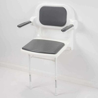 AKW - 2000 Series Fold Up Mid Grey Padded Seat with Back and Arms - White AKW - 2000 Series Fold Up Mid Grey Padded Seat with Back and Arms - White