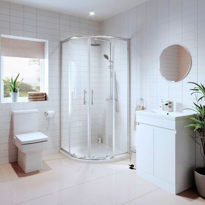 AFFINE Bathroom Suite Quadrant Shower Enclosure Vanity Unit Basin Sink Toilet wc 800mm - White AFFINE Bathroom Suite Quadrant Shower Enclosure Vanity Unit Basin Sink Toilet wc 800mm - White