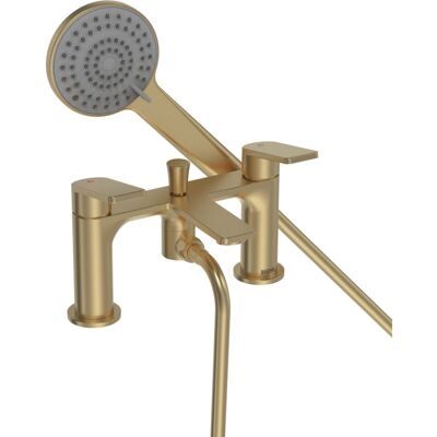 Bristan - Frammento Brushed Brass Deck Bath Shower Mixer Tap + Hose + Shower Head Bristan - Frammento Brushed Brass Deck Bath Shower Mixer Tap + Hose + Shower Head